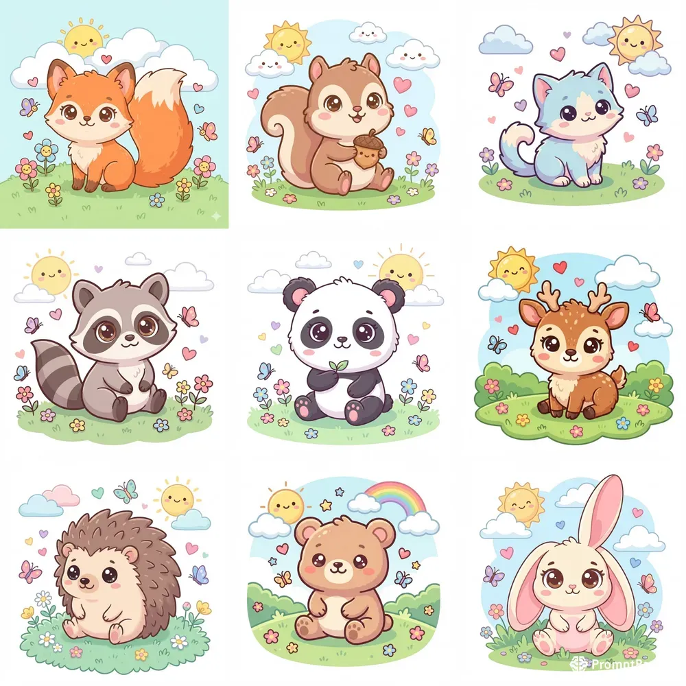 Cute Kawaii Animal Illustrations
