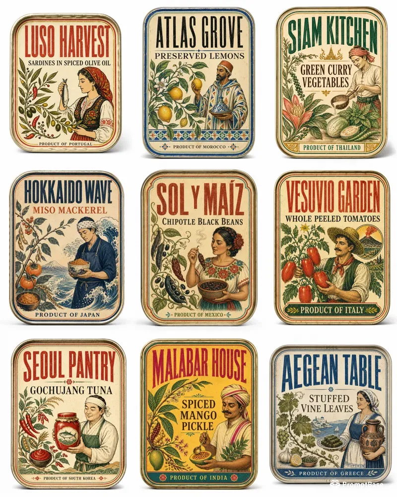 Vintage World Food Tin Labels