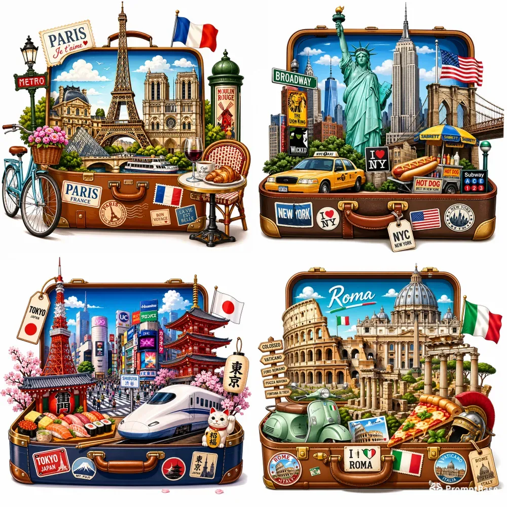 World Travel Suitcase Illustrations