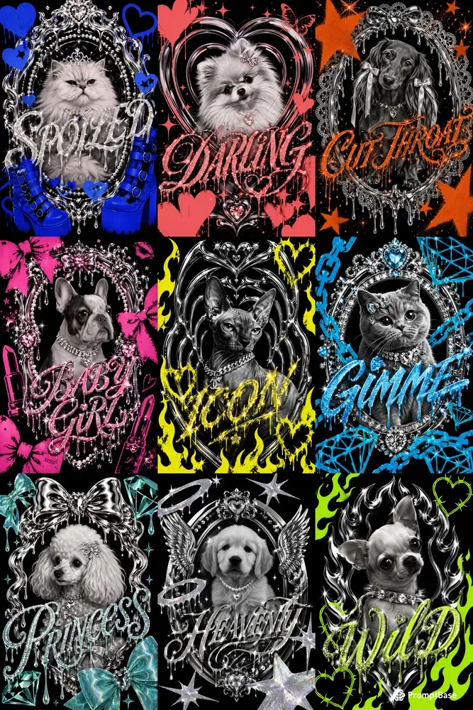 Y2k Chrome Glitter Pet Poster Art