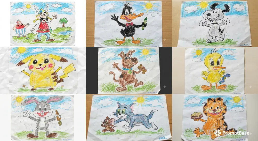 Kids Crayon Drawing Cartoon Characters