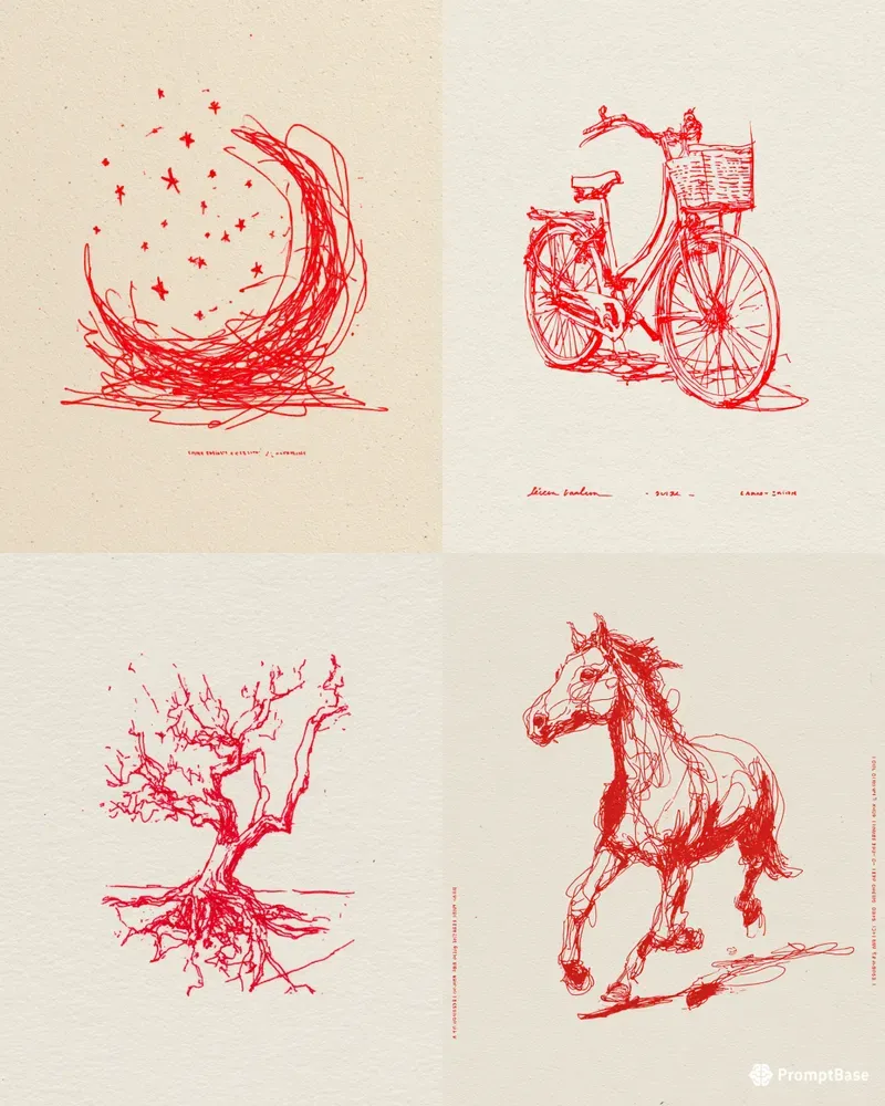 Scribble Line Art Prints For Etsy