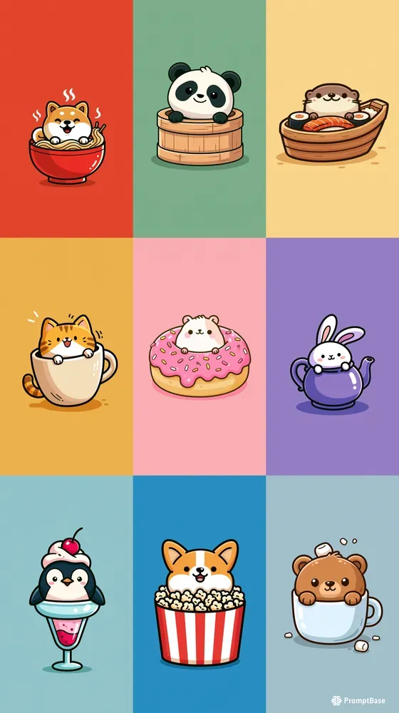 Kawaii Animal Food Phone Wallpapers