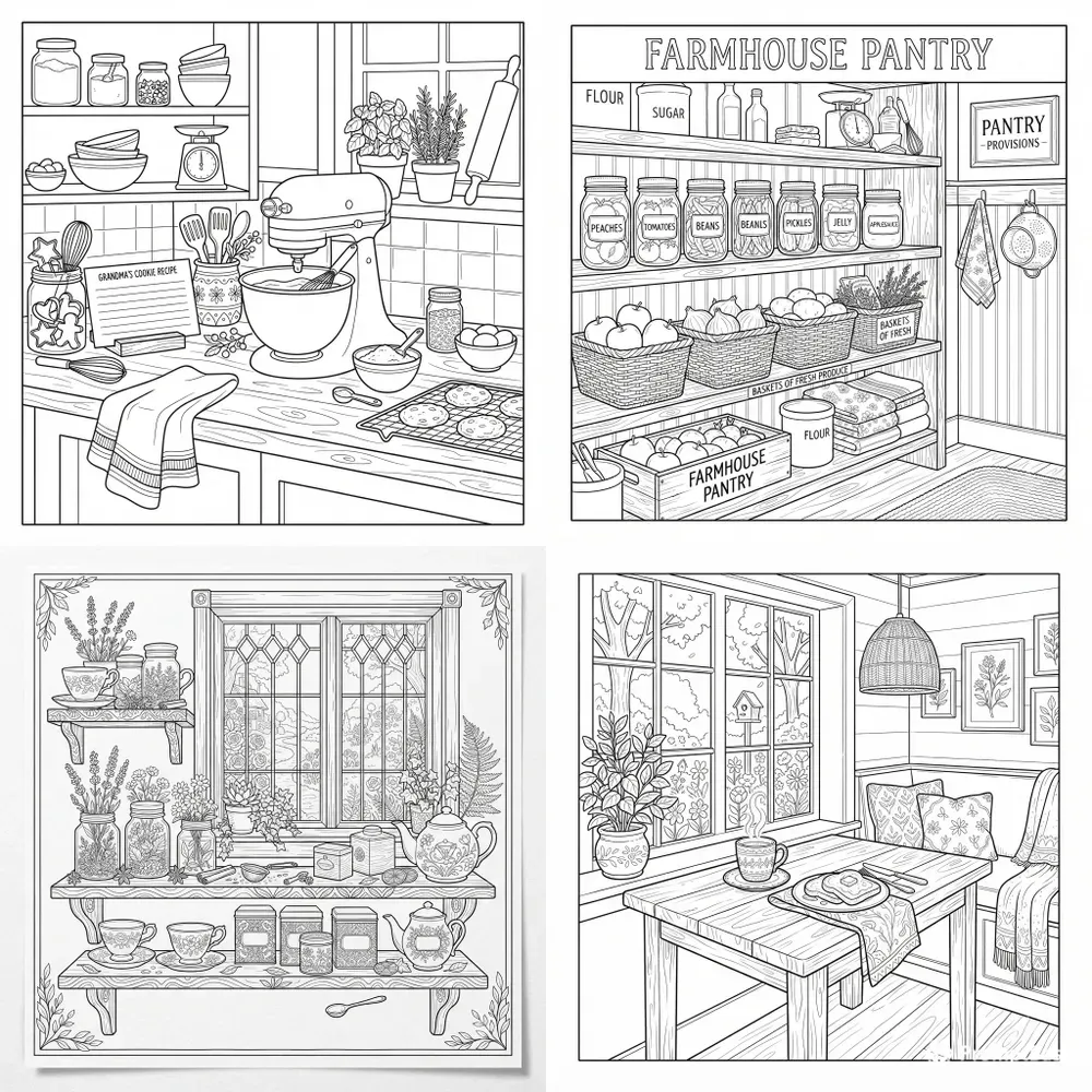 Cozy Kitchen Coloring Page Systems