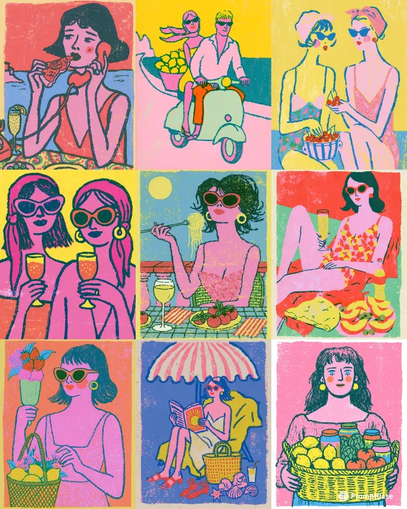 Retro Naive Italian Summer Scenes
