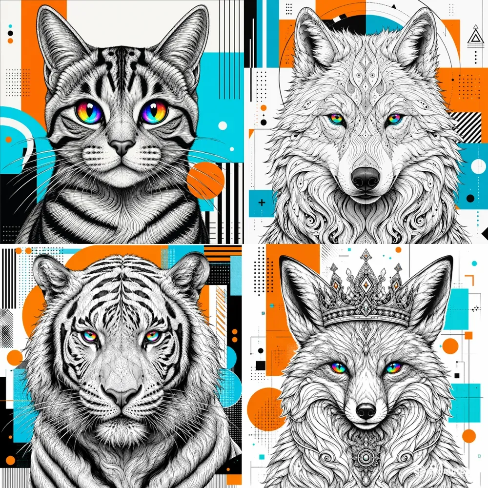 Modern Neon Lineart Animal Portraits