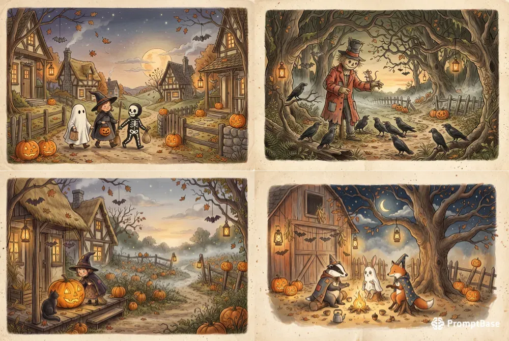 Vintage Halloween Storybook Illustrations