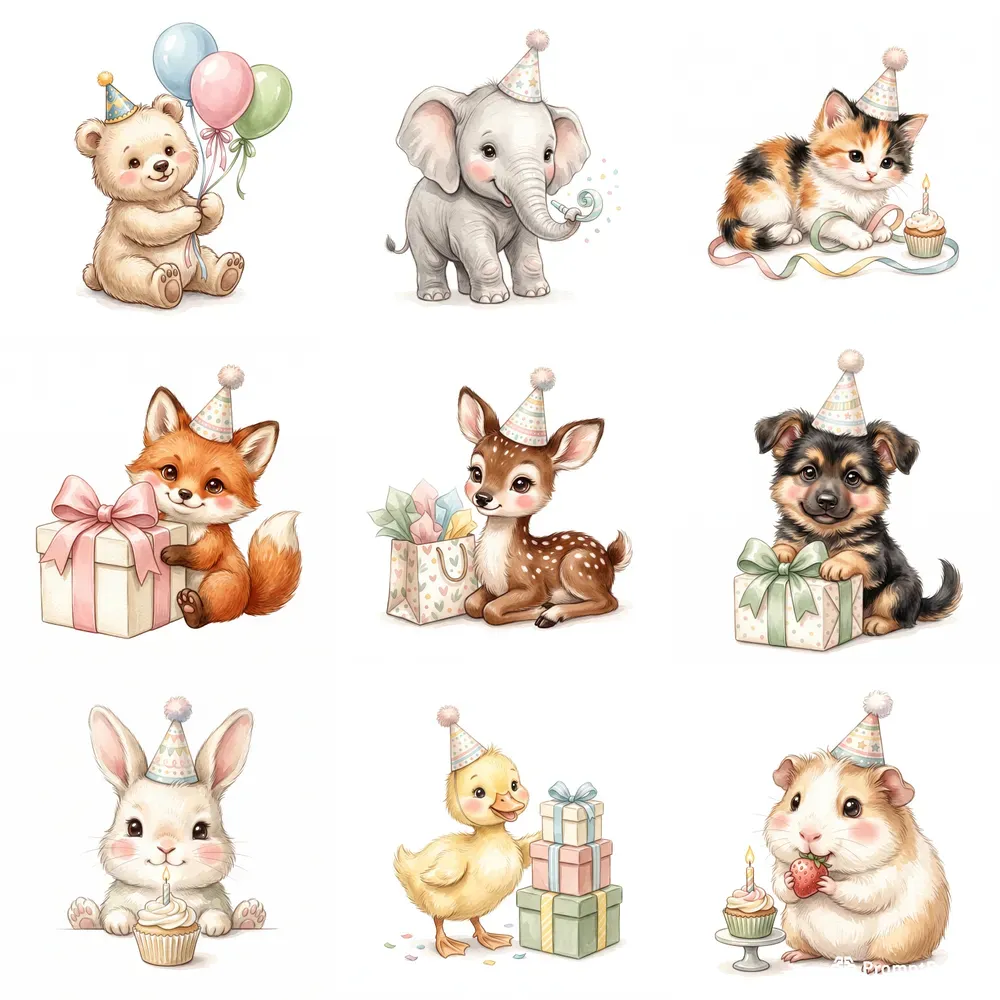 Kids Birthday Animal Clipart Sets