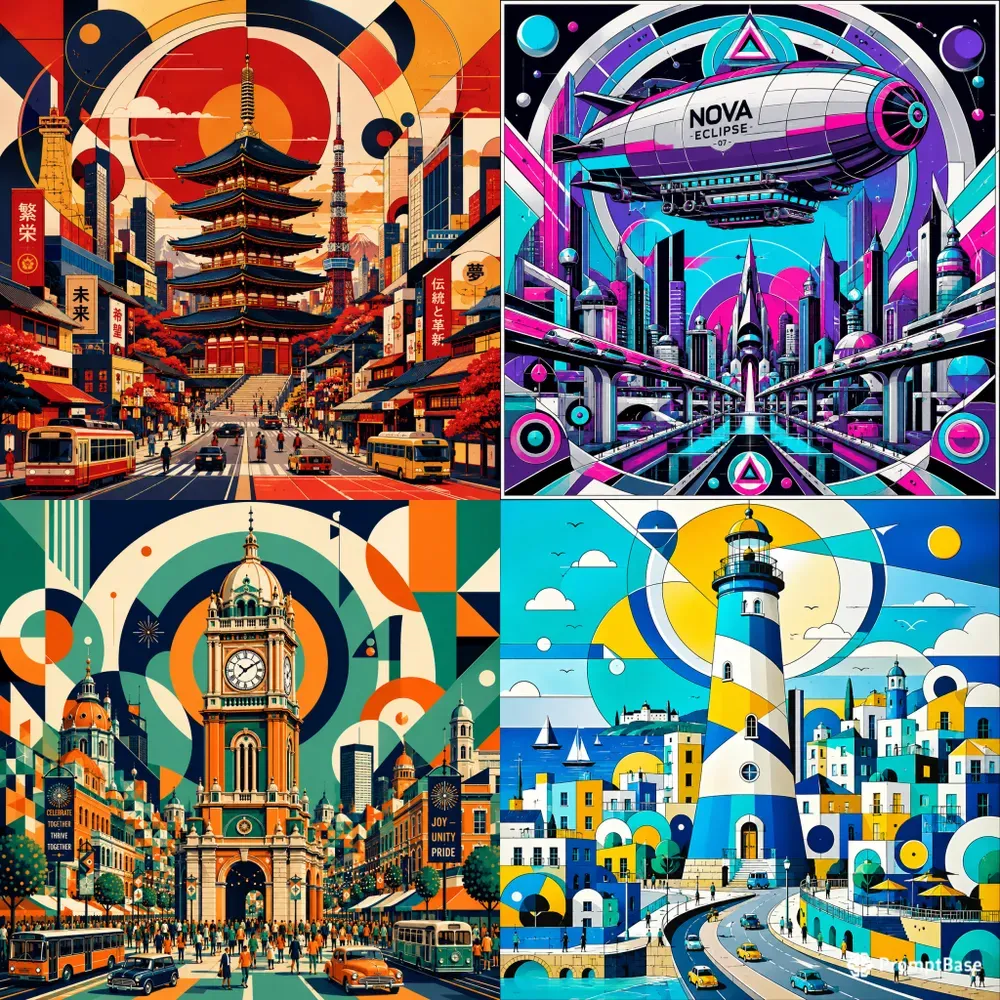 Bold Geometric Landmark Illustrations