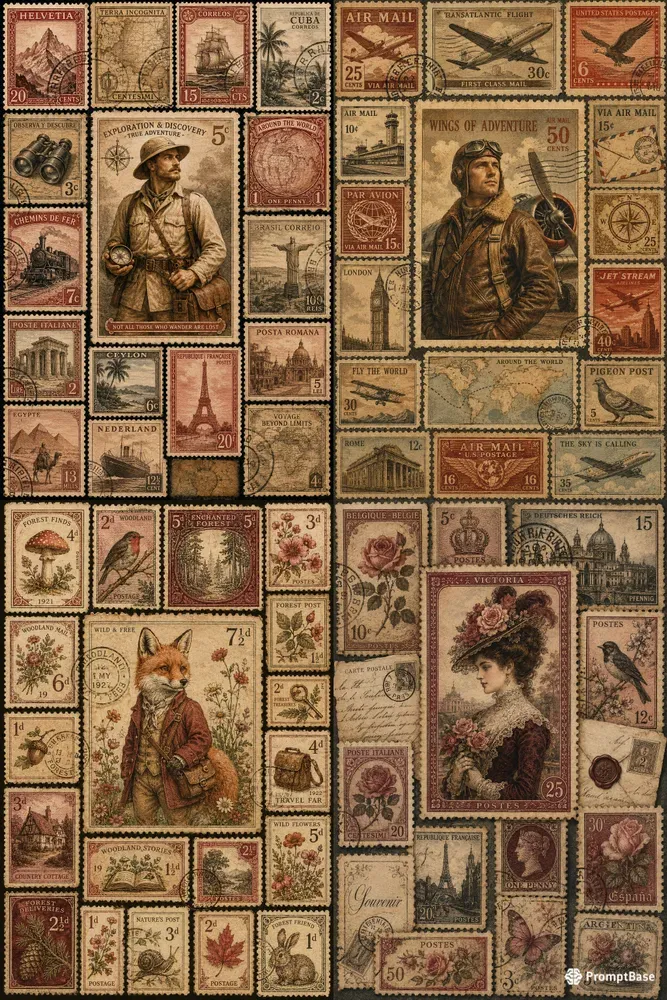 Vintage Character Postage Collages
