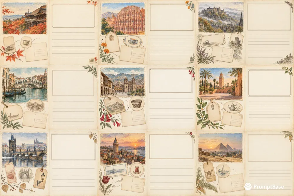 Vintage Travel Journal Page Spreads