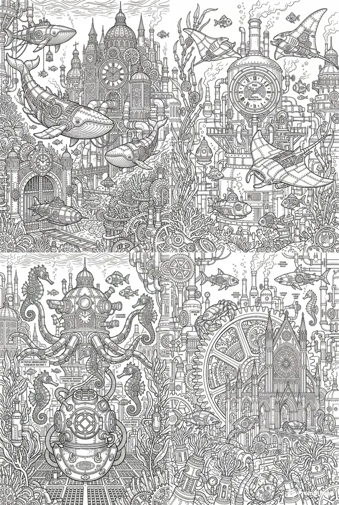 Steampunk Underwater Cities Coloring