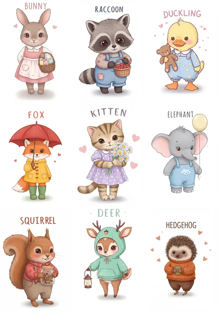 Sweet Animal Characters With Text Headers