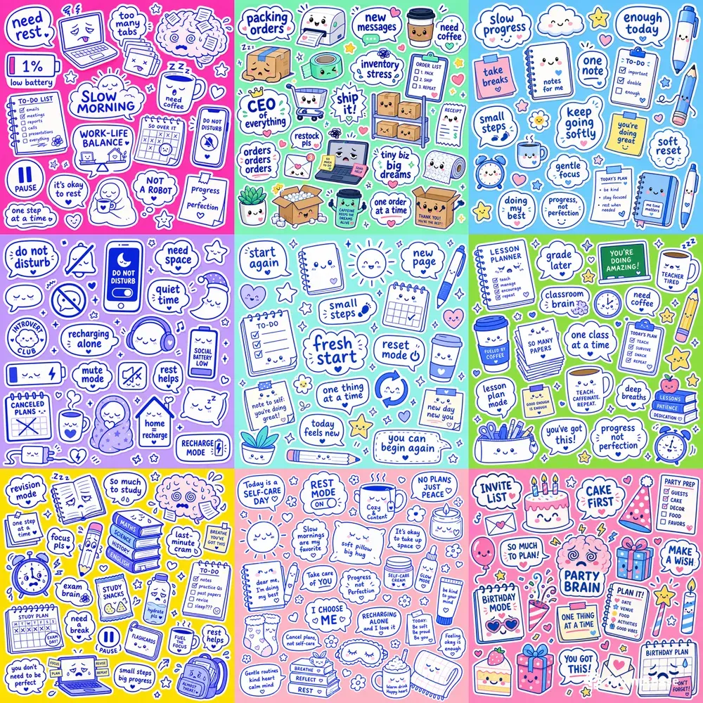 Cute Burnout Sticker Sheets