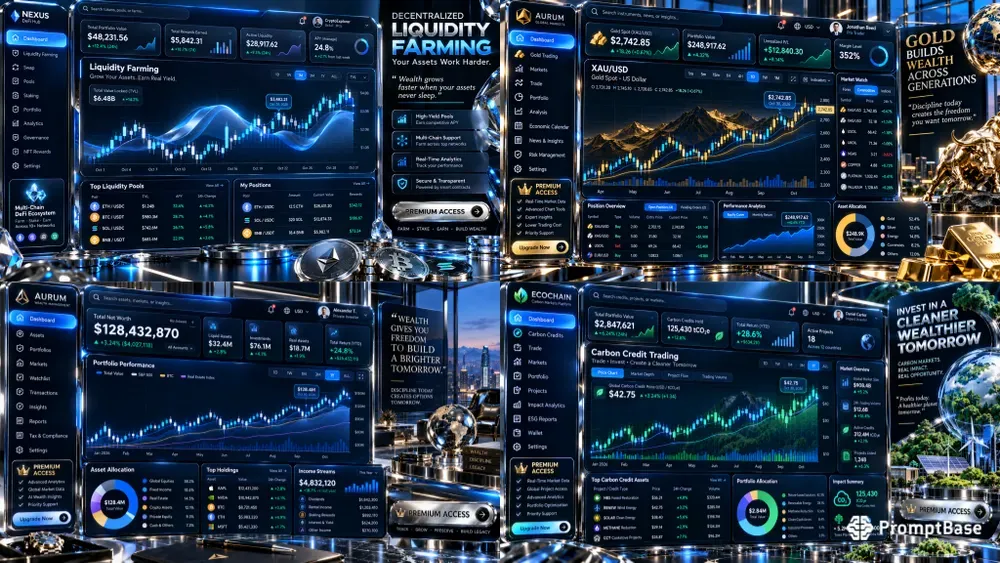 Glossy 3D Metallic Fintech UI Dashboards