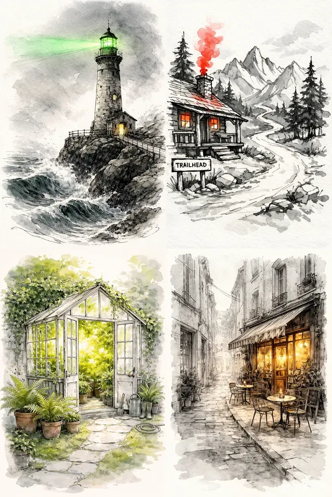Artistic Ink Watercolor Scenes