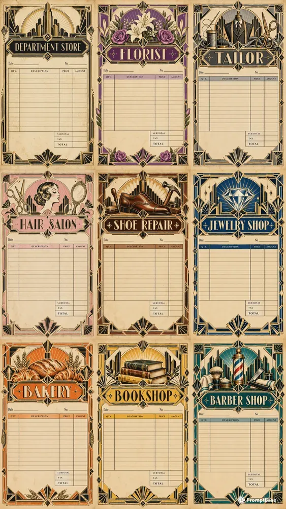 Art Deco City Printable Shop Receipts