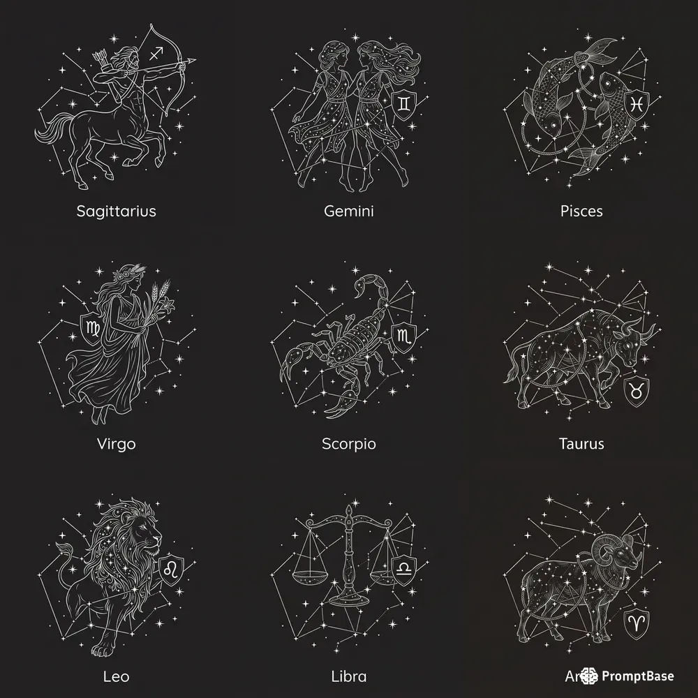 Zodiac Signs In Minimalist Line Art