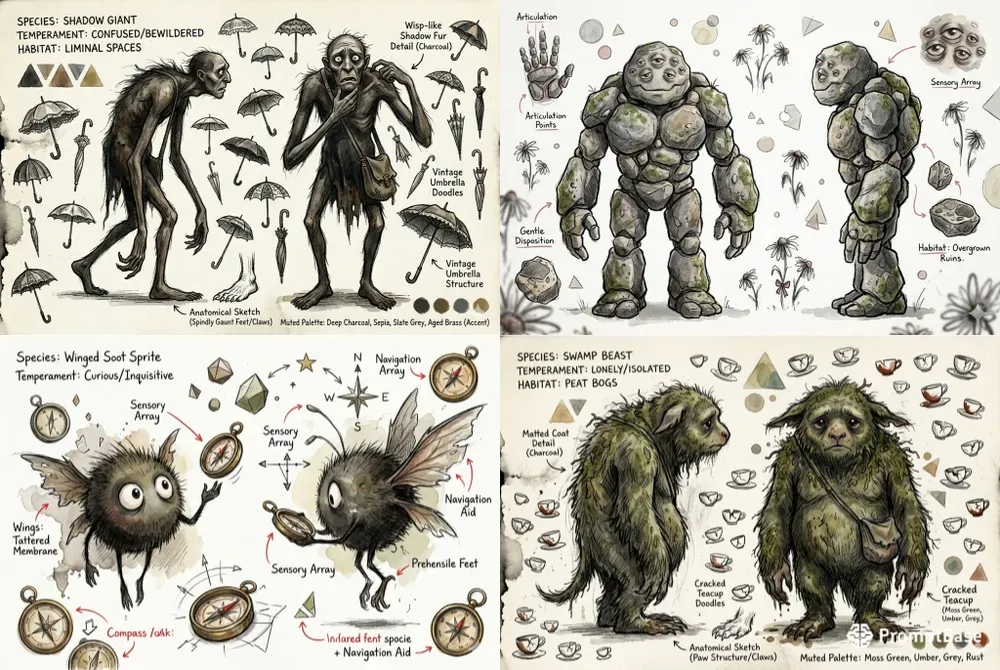 Whimsical Creature Character Sheets