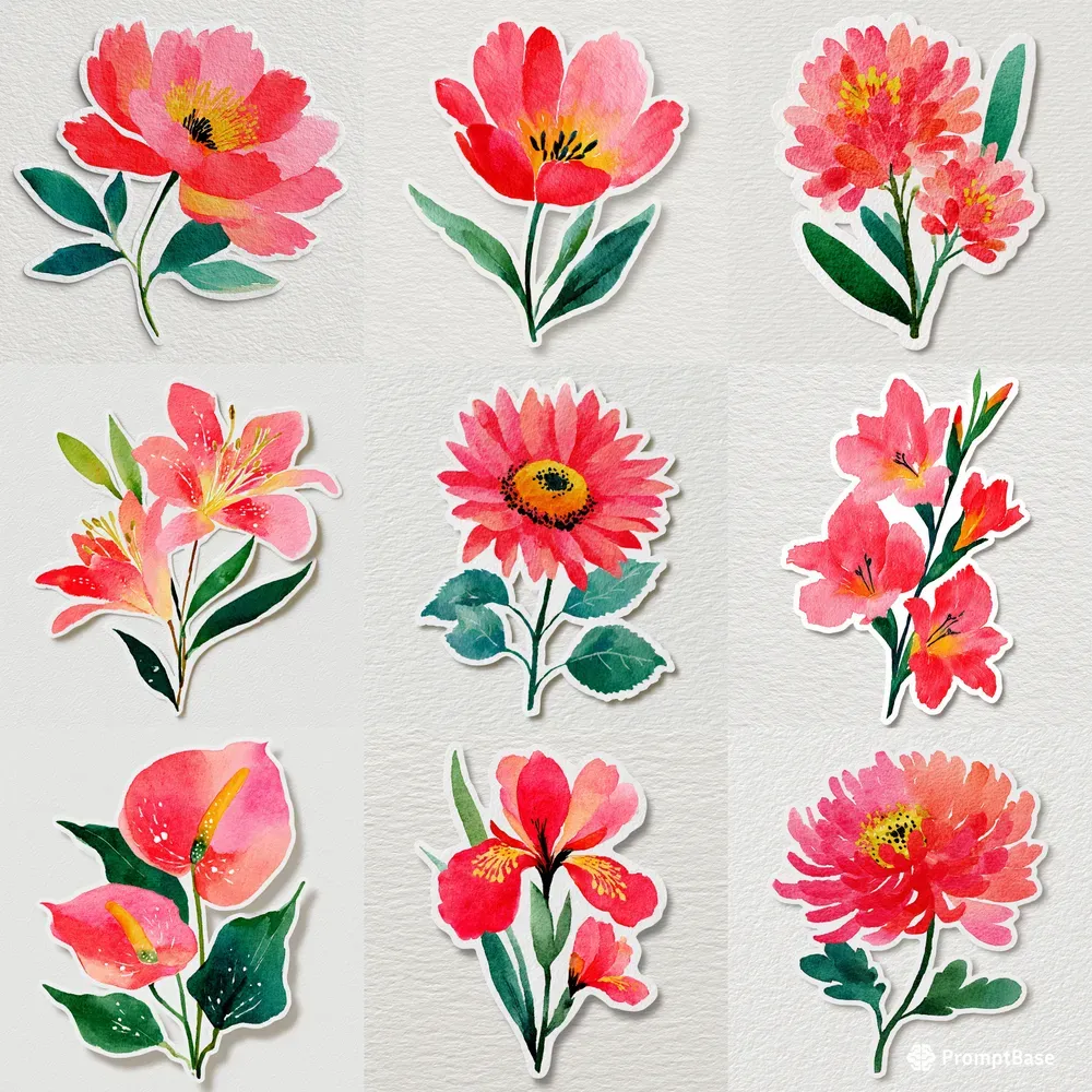 Watercolor Flower Sticker Cliparts