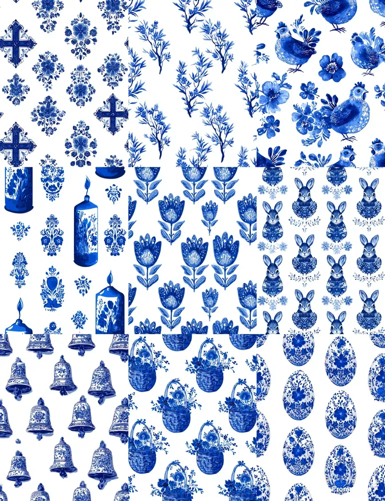 Easter Gzhel Seamless Blue Patterns
