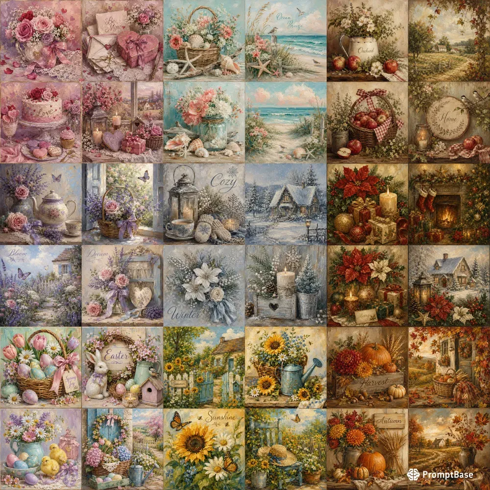 Seasonal Oil Painting Collage Sheets