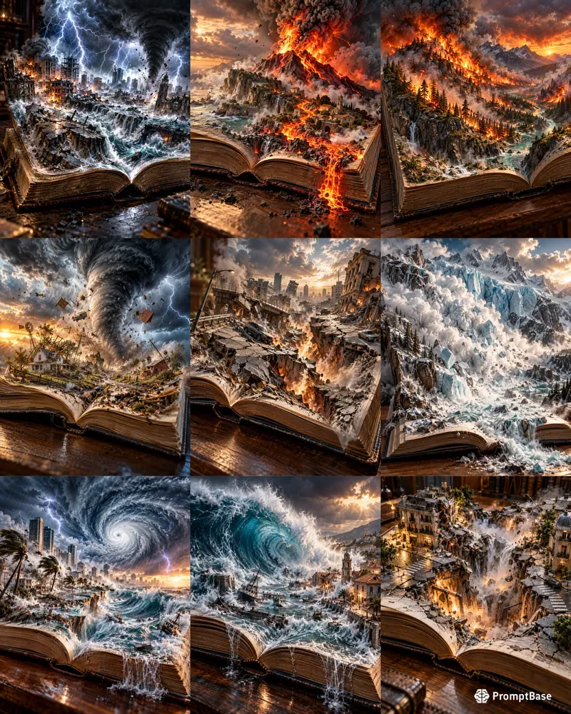 Hyperrealistic Disaster Book Worlds
