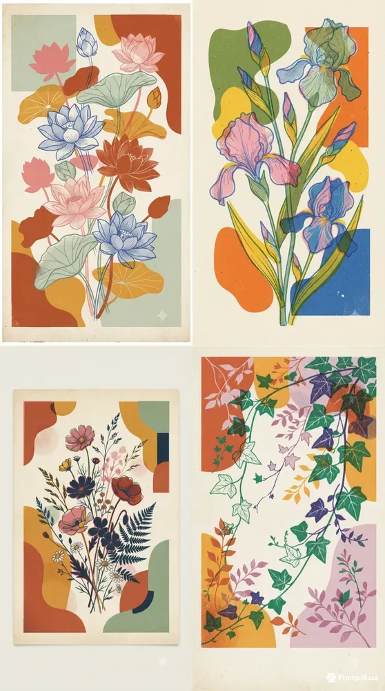 Vintage Riso Botanical Poster Collections