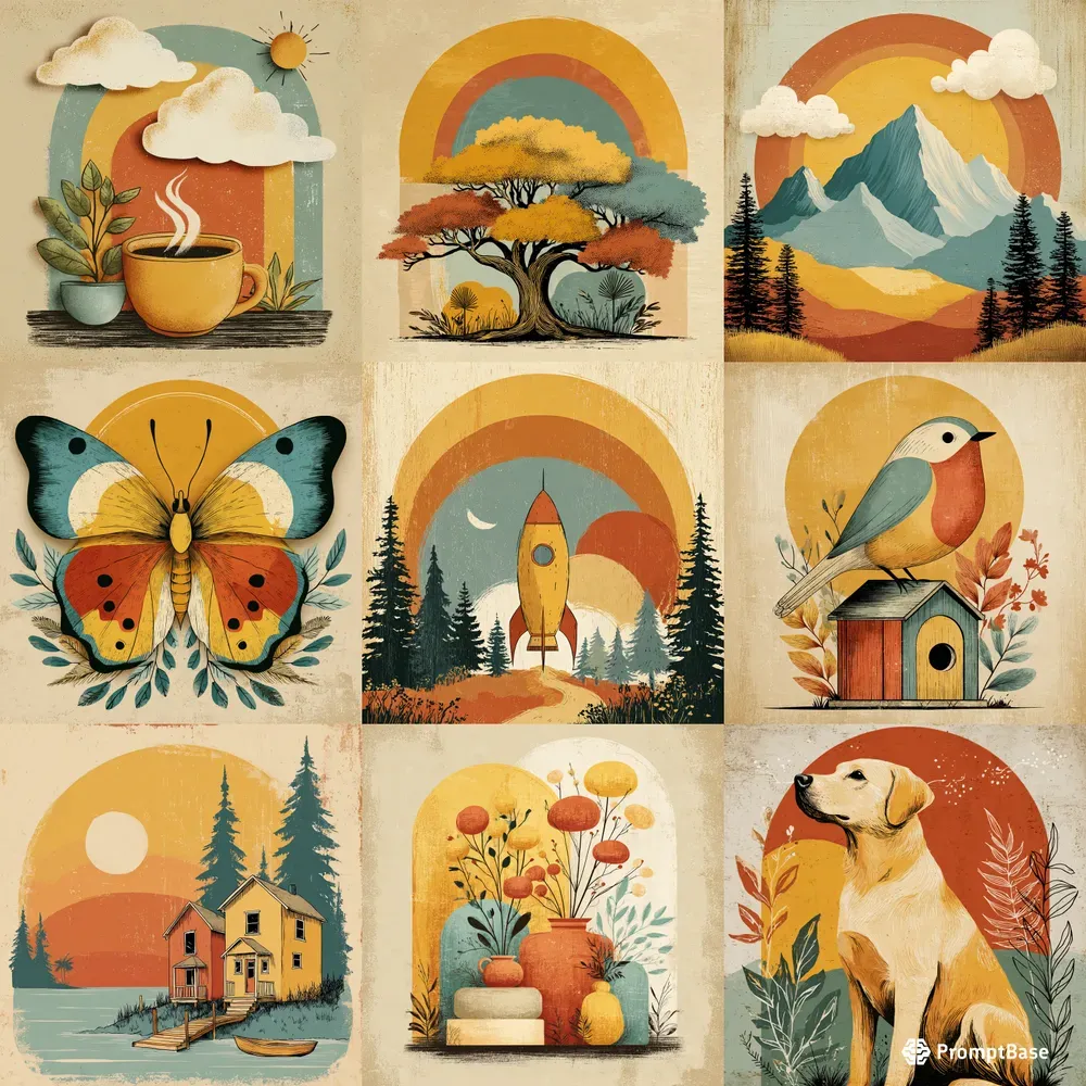 Gouache Retro Boho Nursery Prints