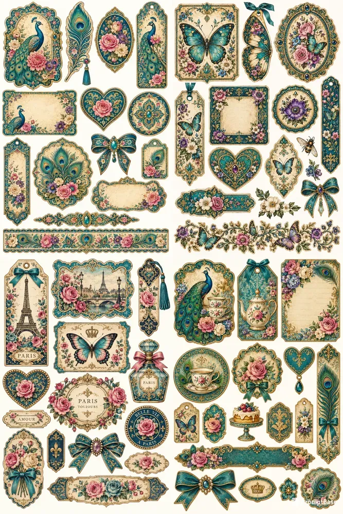 Vintage Teal Floral Ephemera