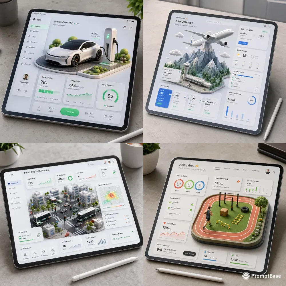 3D Claymorphic Dashboard UI Mockups