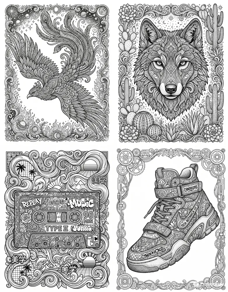 Zen Line Art Teen Coloring Book Pages