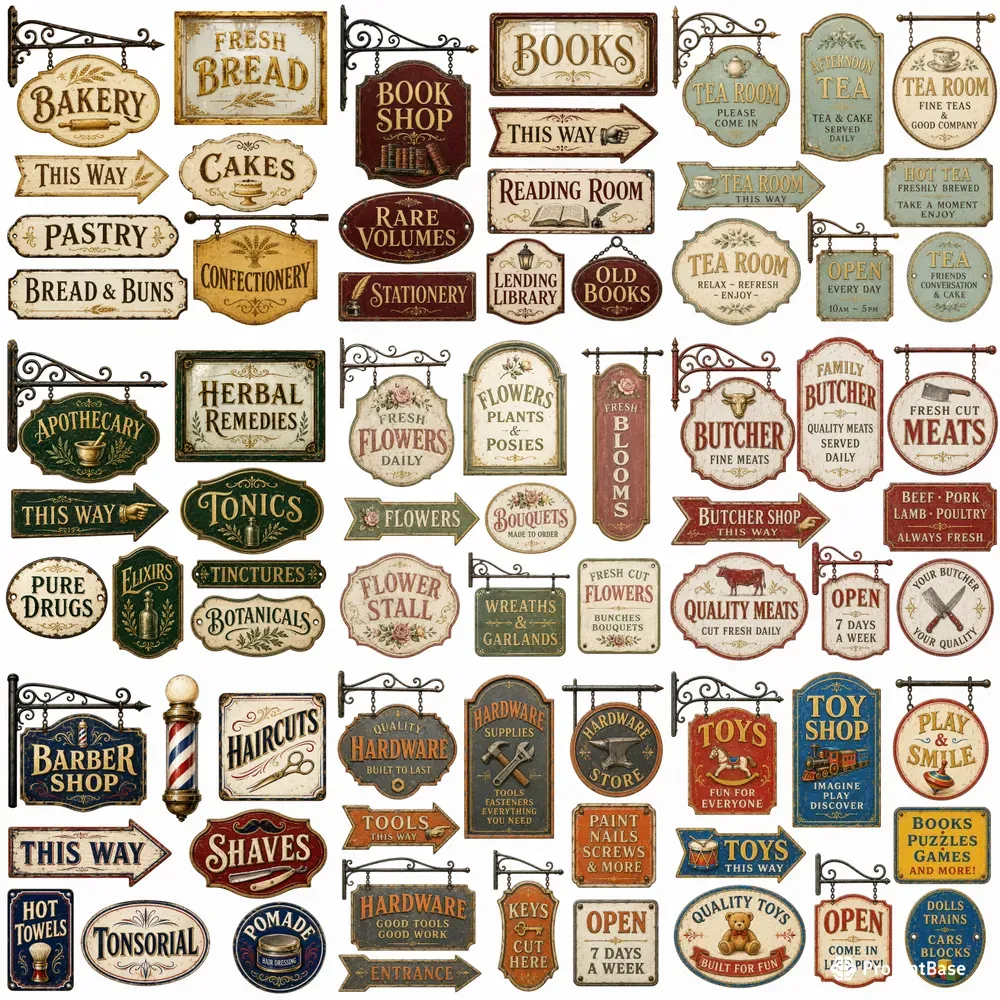 Vintage Shop Signage Clipart Sets