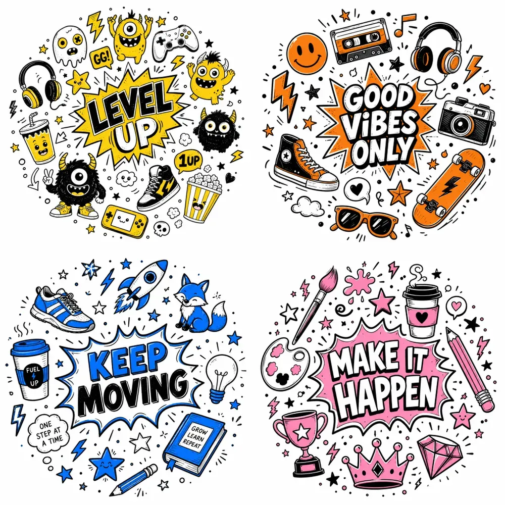 Hand Drawn Doodle Collage Quotes