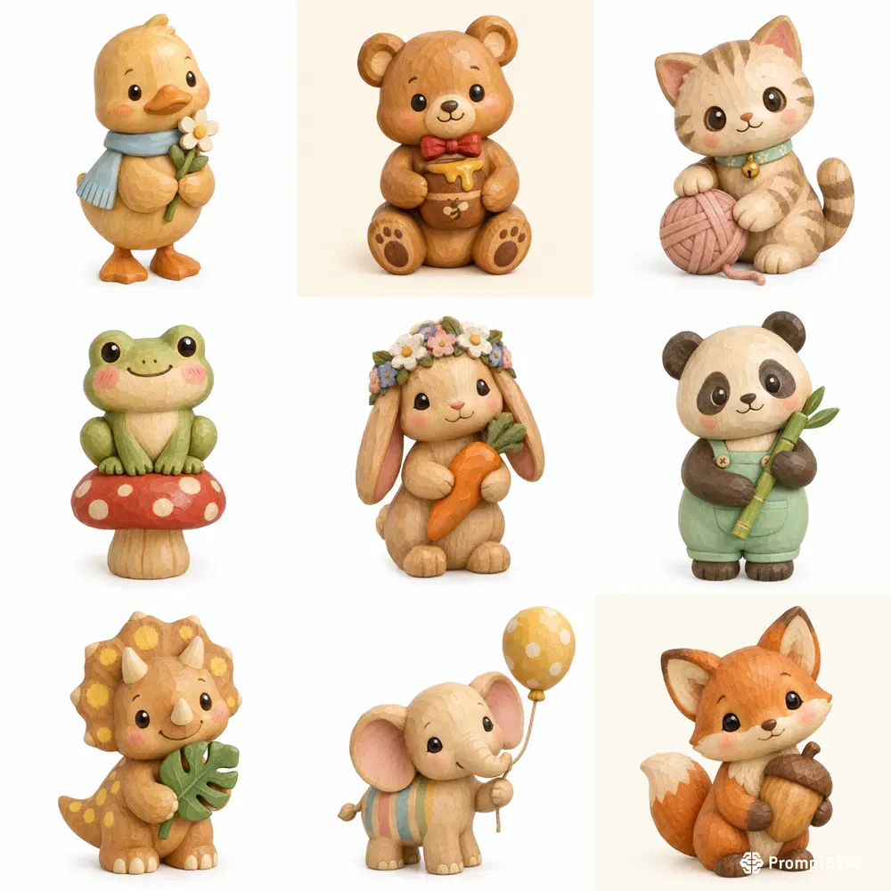 Chunky Handcarved Wooden Toy Cliparts