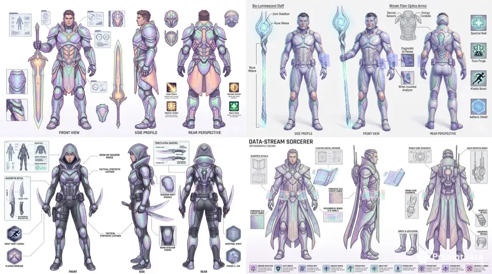 Pastel Cyberpunk Character Design Sheets