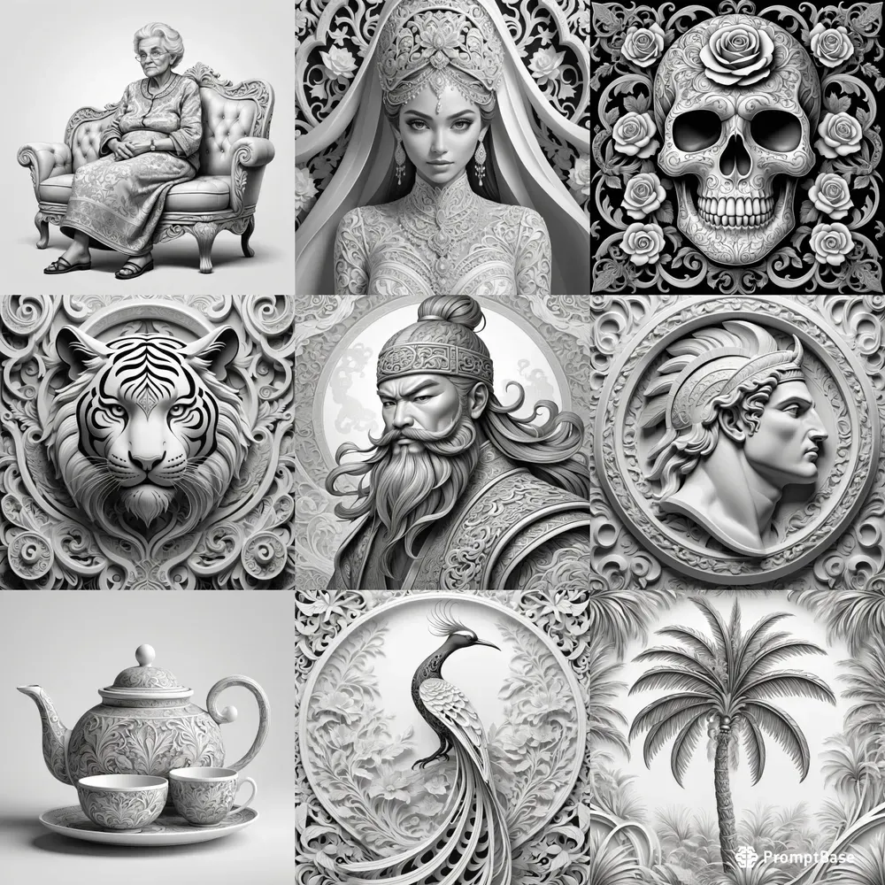 3D Black And White Ornamentals