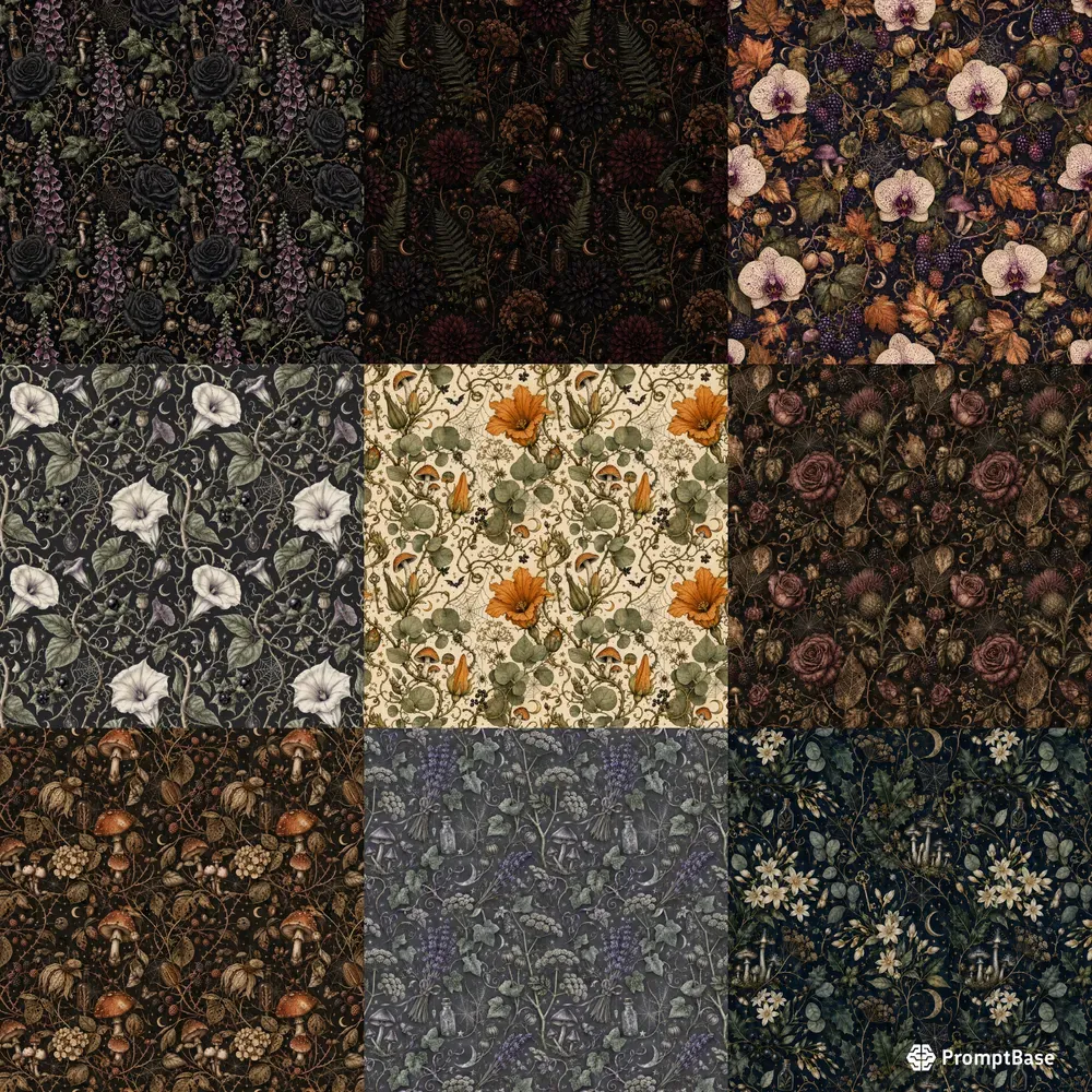 Floral Halloween Seamless Patterns