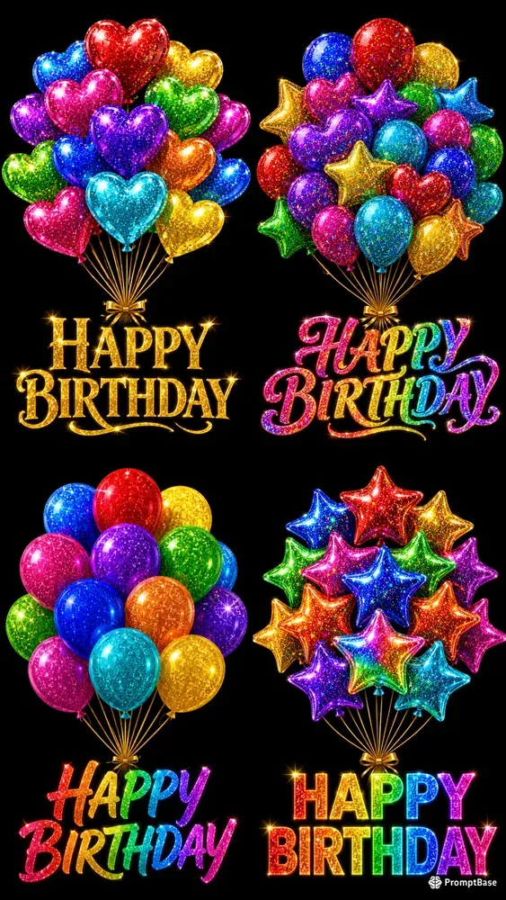 Glitter Birthday Balloons