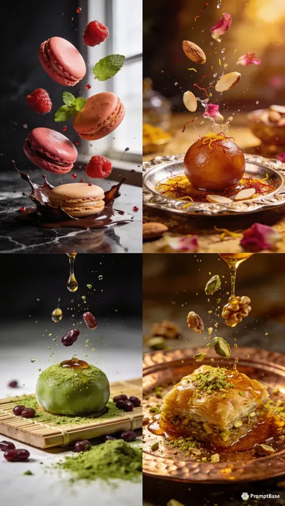 Cinematic Floating Exotic Desserts