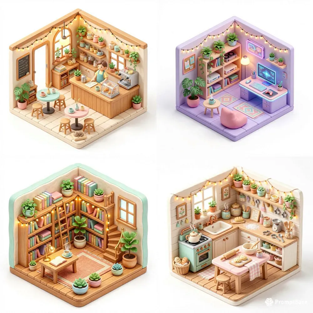 3D Isometric Cozy Room Dioramas