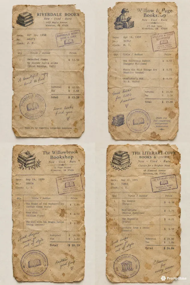 Vintage Bookstore Receipt Ephemera