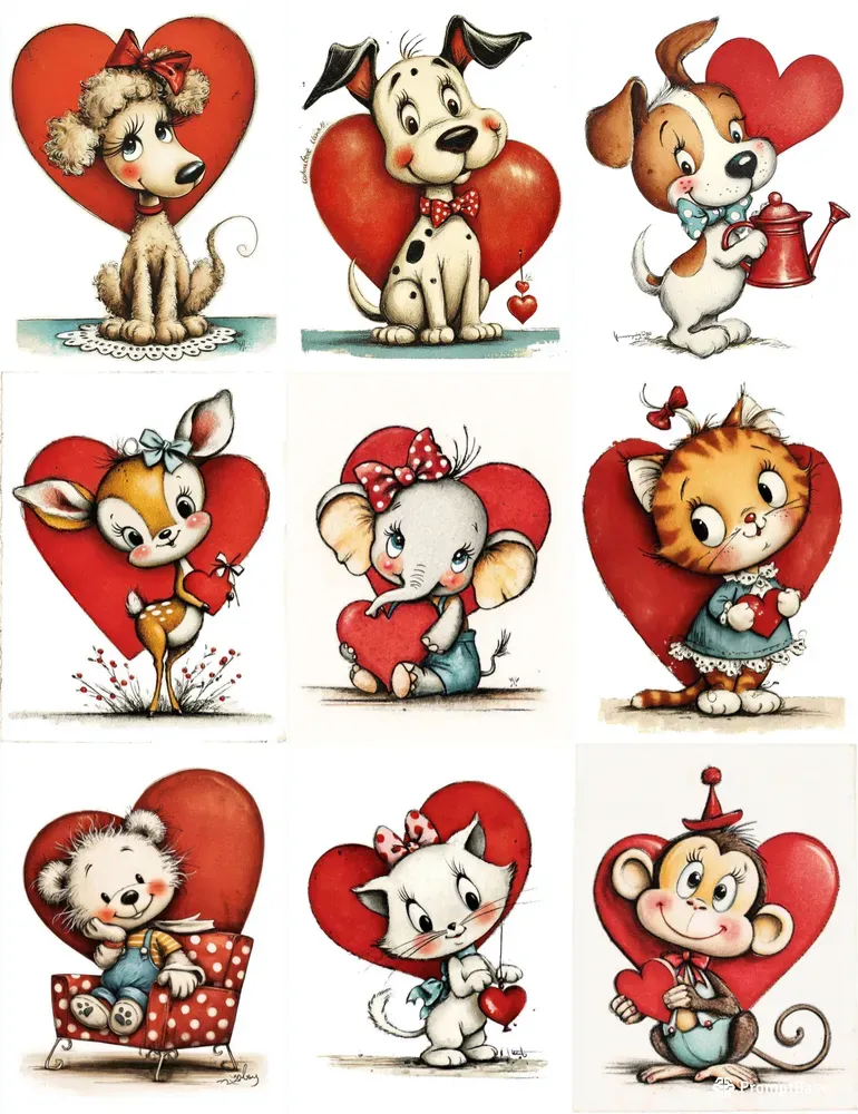 Vintage Valentine Animal Card Clipart