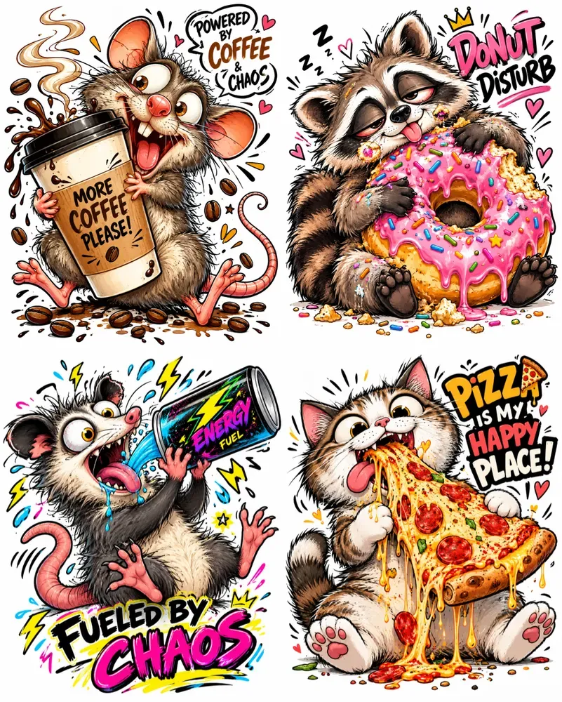 Chaotic Animal Food Stickers