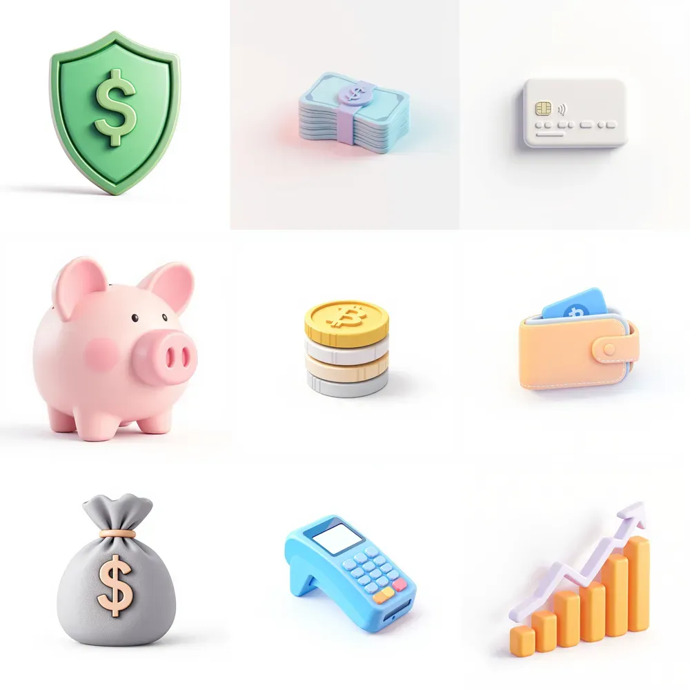 Cute Minimal 3d Finance Icons
