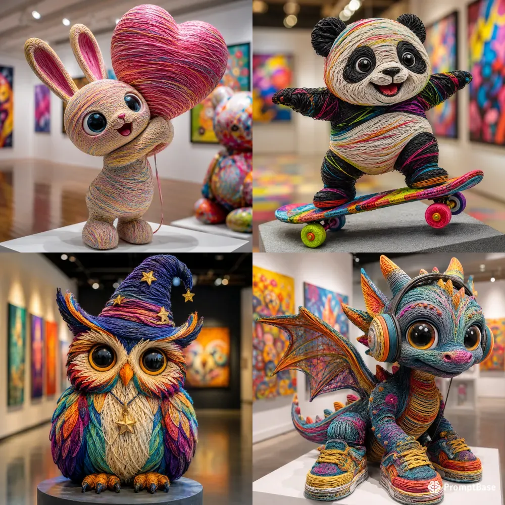 Whimsical Yarn Animal Sculptures