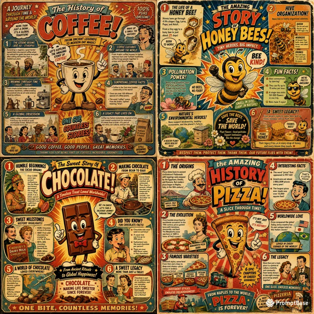 Retro Comic History Infographic Posters