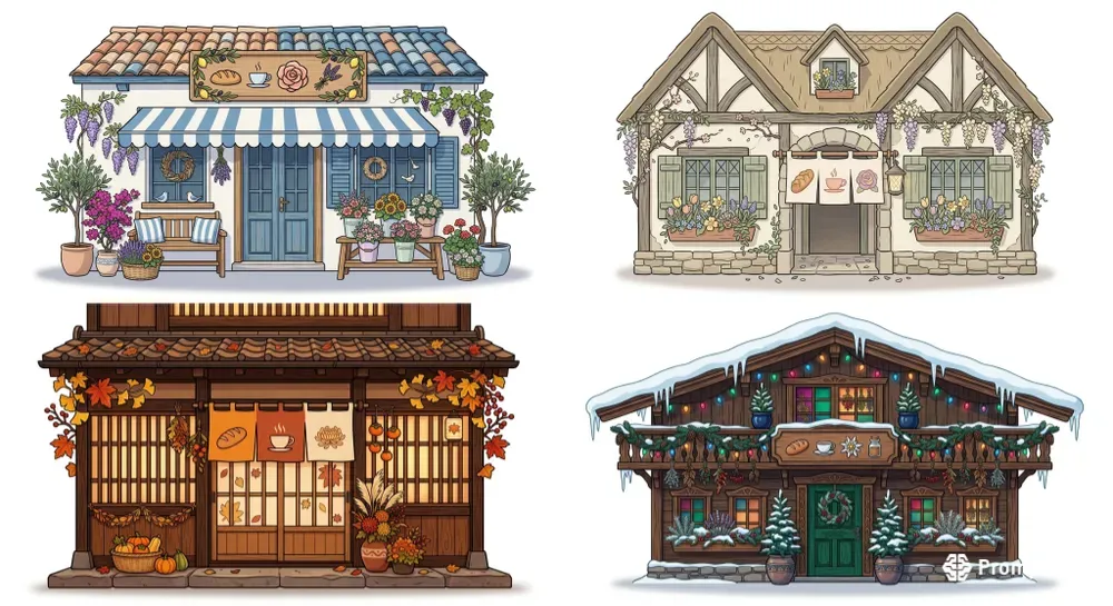 Cozy Village Shopfront Clipart Makers