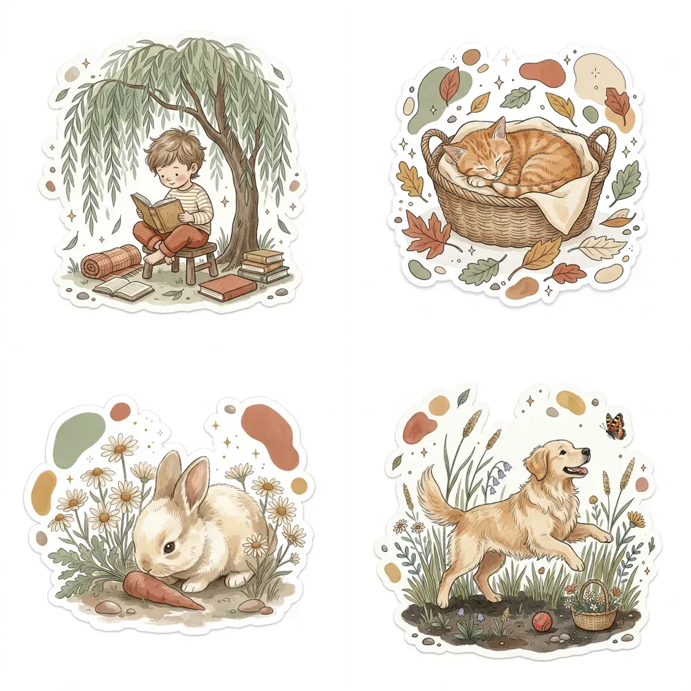 Boho Kids Nature Sticker Clipart Art