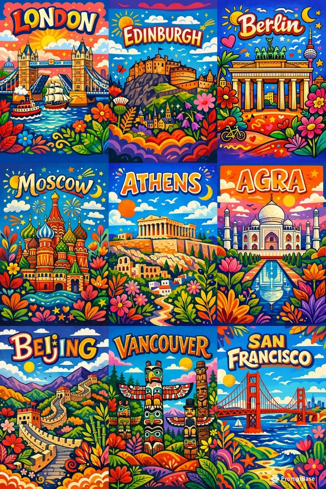 Vibrant Playful Travel Posters